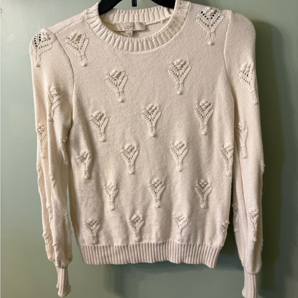 LOFT Textured Cream Sweater SMALL